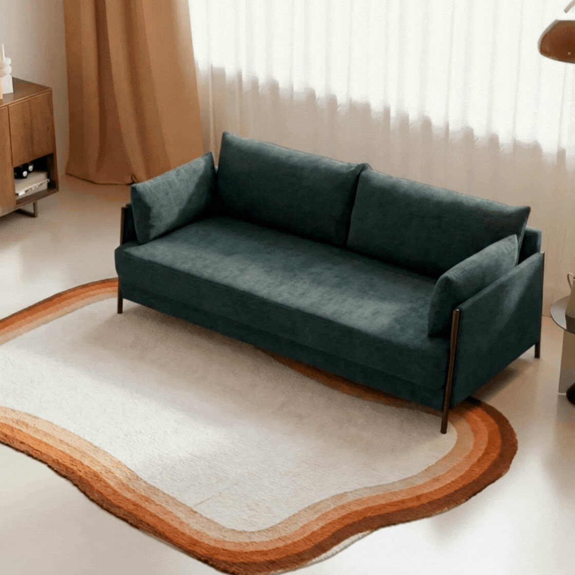 סרטון ספה בצבע כחול אפור נפתחת